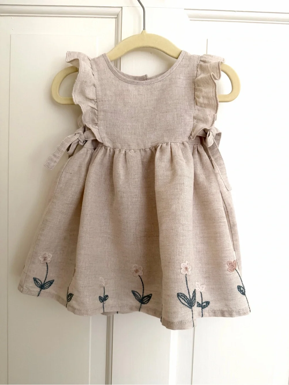 Elegant Baby Natural Linen Floral Embroidered Dress